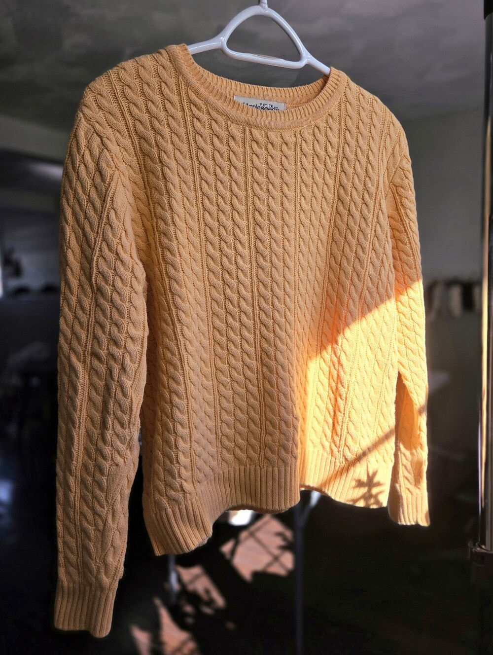 Appleseed's Cable Knit Crewneck Sweater 100% Cotton Peach Melon Orange
